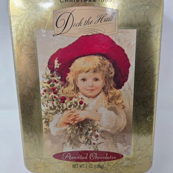 Hallmark Crown Chocolatier Christmas 1995 Chocolate Gold Tin Sealed in Plastic - Picture 3 of 15
